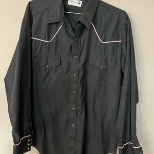 Vintage Roebucks XL Tall Western Mens Shirt Pearl Snaps Country Pink Piping